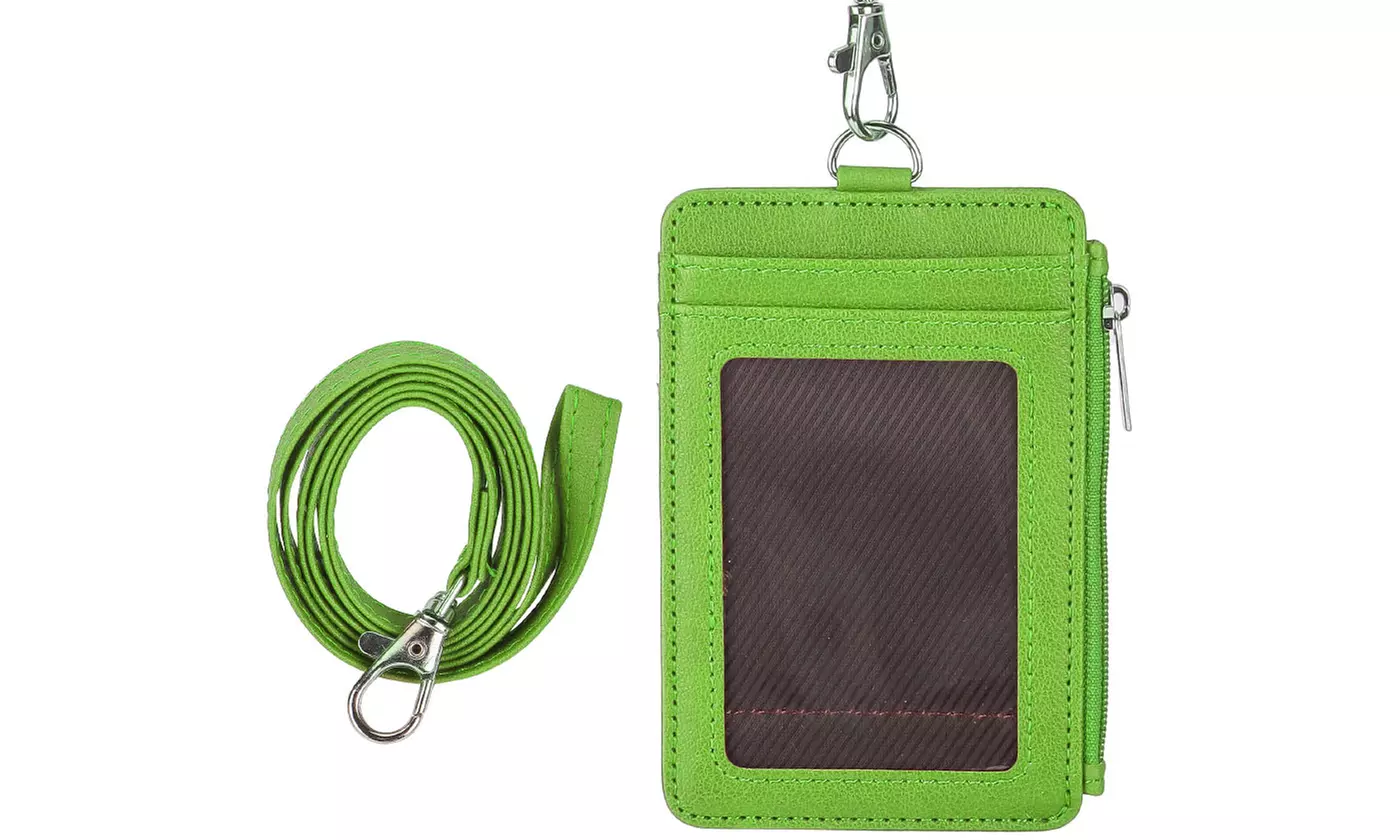 PU Leather Detachable Neck Lanyard ID Badge and Card Holder