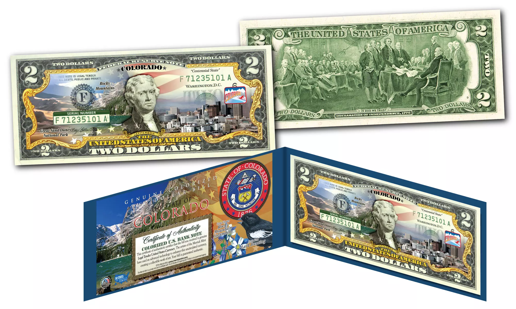 Official Genuine Legal Tender U.S. 2 Dollar Bills Honoring America's 50 States 
