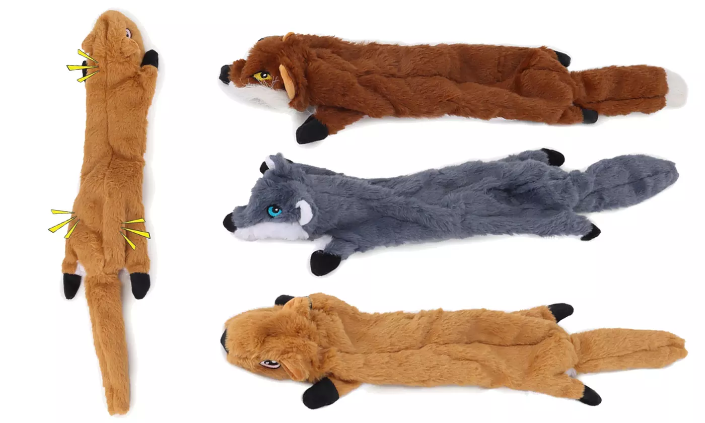 Dog Squeaky Toys Fox Squirrel Wolf No Stuffing Plush Dog Toys Unstuffed Chew Toy - Primary Image