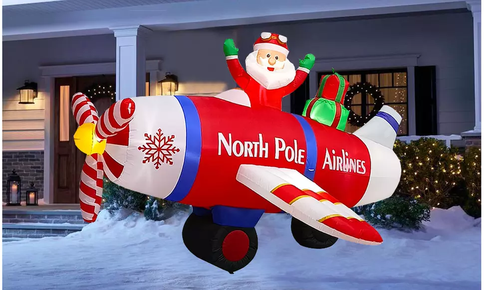 8ft Christmas Animated LED Inflatable Flying Santa Claus - Primary Image