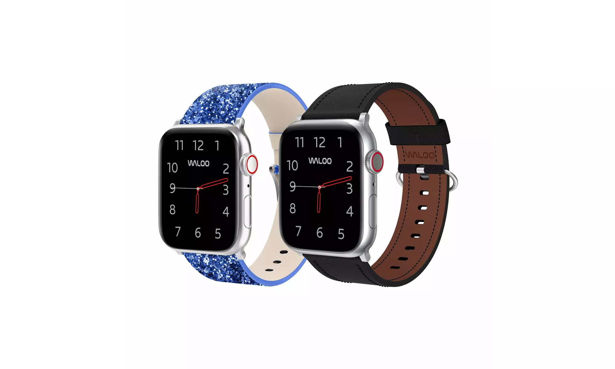 Waloo 2-Pack Leather Bling and Classic Leather Apple Watch Bands