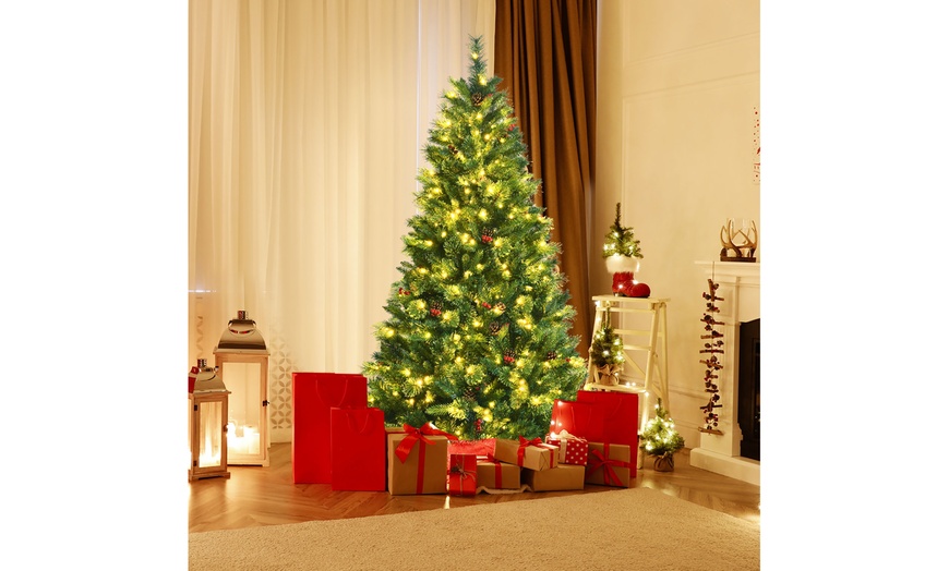 Costway 6ft Pre-lit Hinged Artificial Christmas Tree W/ Pine Cones ...