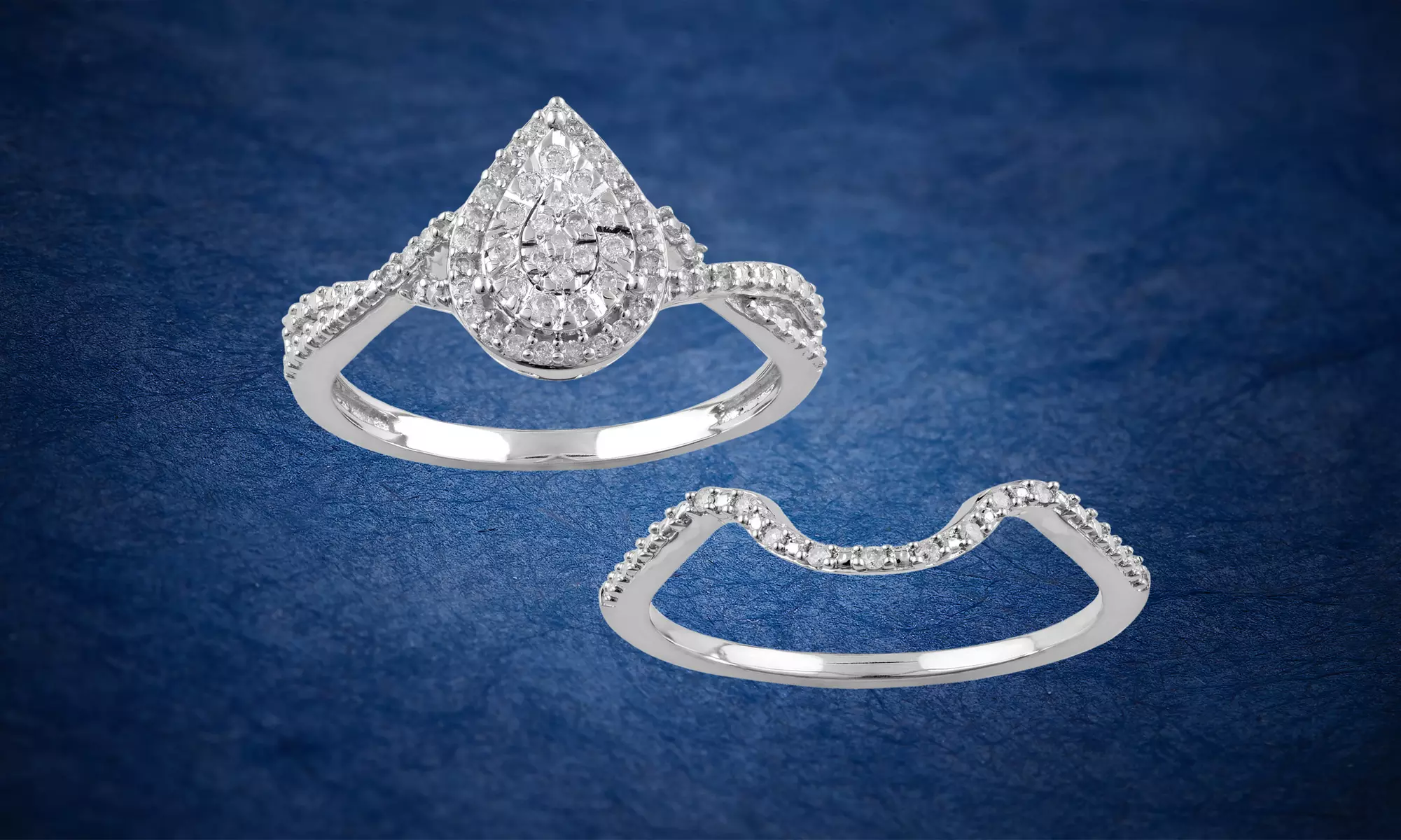 1/4 CTTW Diamond Cluster Pear Bridal Ring Set in Sterling Silver By DiamondMuse - Primary Image