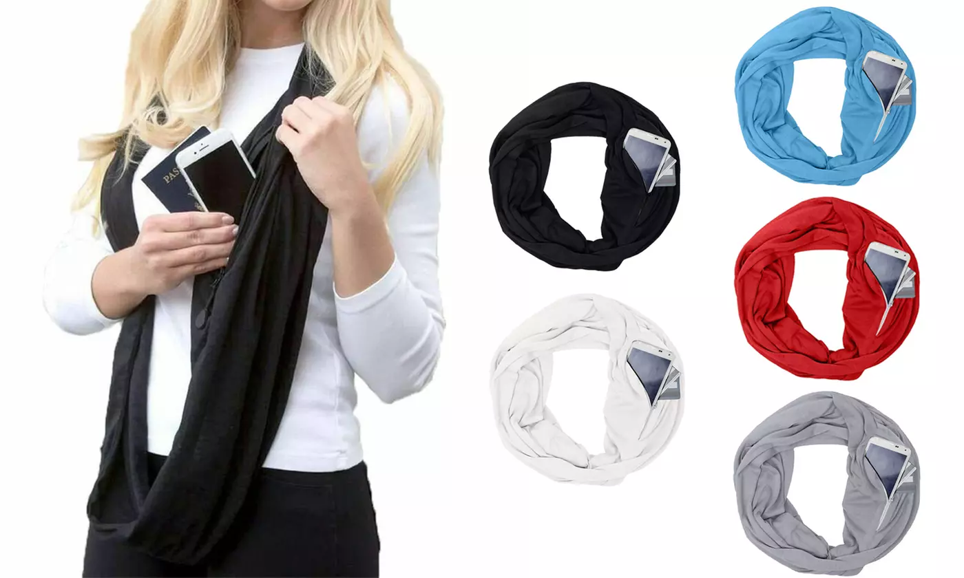 Women Infinity Scarf With Pocket Loop Zipper Pocket Scarve for Travel - Primary Image