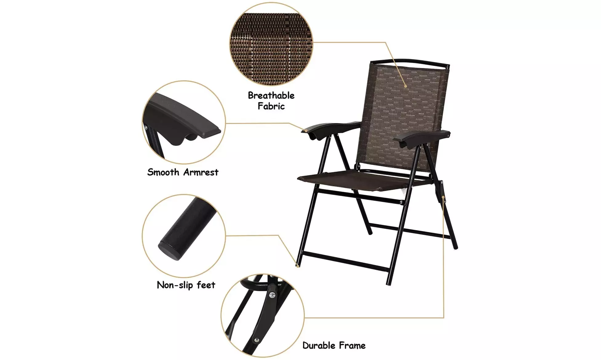5PCS Bistro Patio Furniture Set 4 Folding Adjustable Chairs Glass Table W/Hole