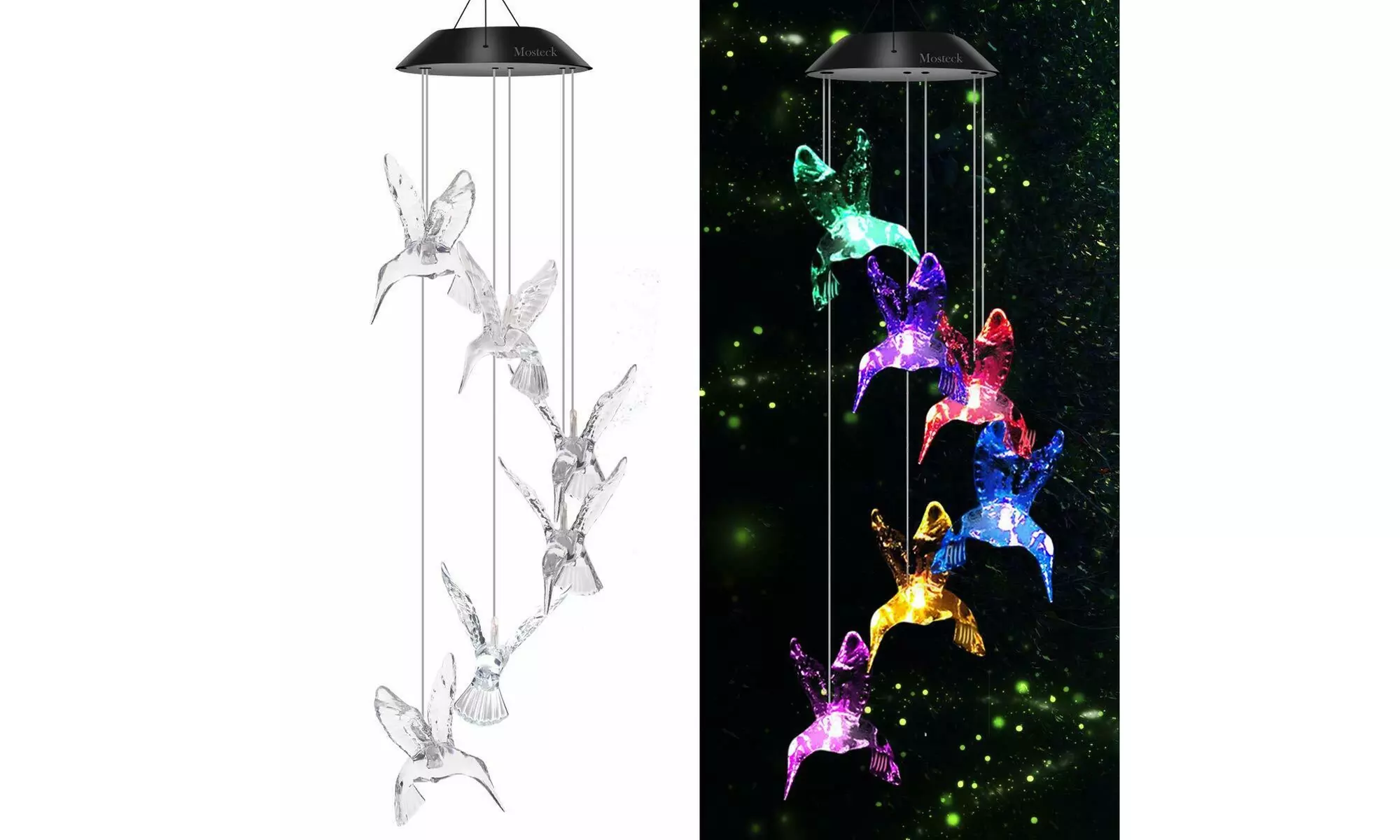 Hummingbird Solar Light Wind Chime - LED Changing Multi Color Decorative Lights - Second Medium