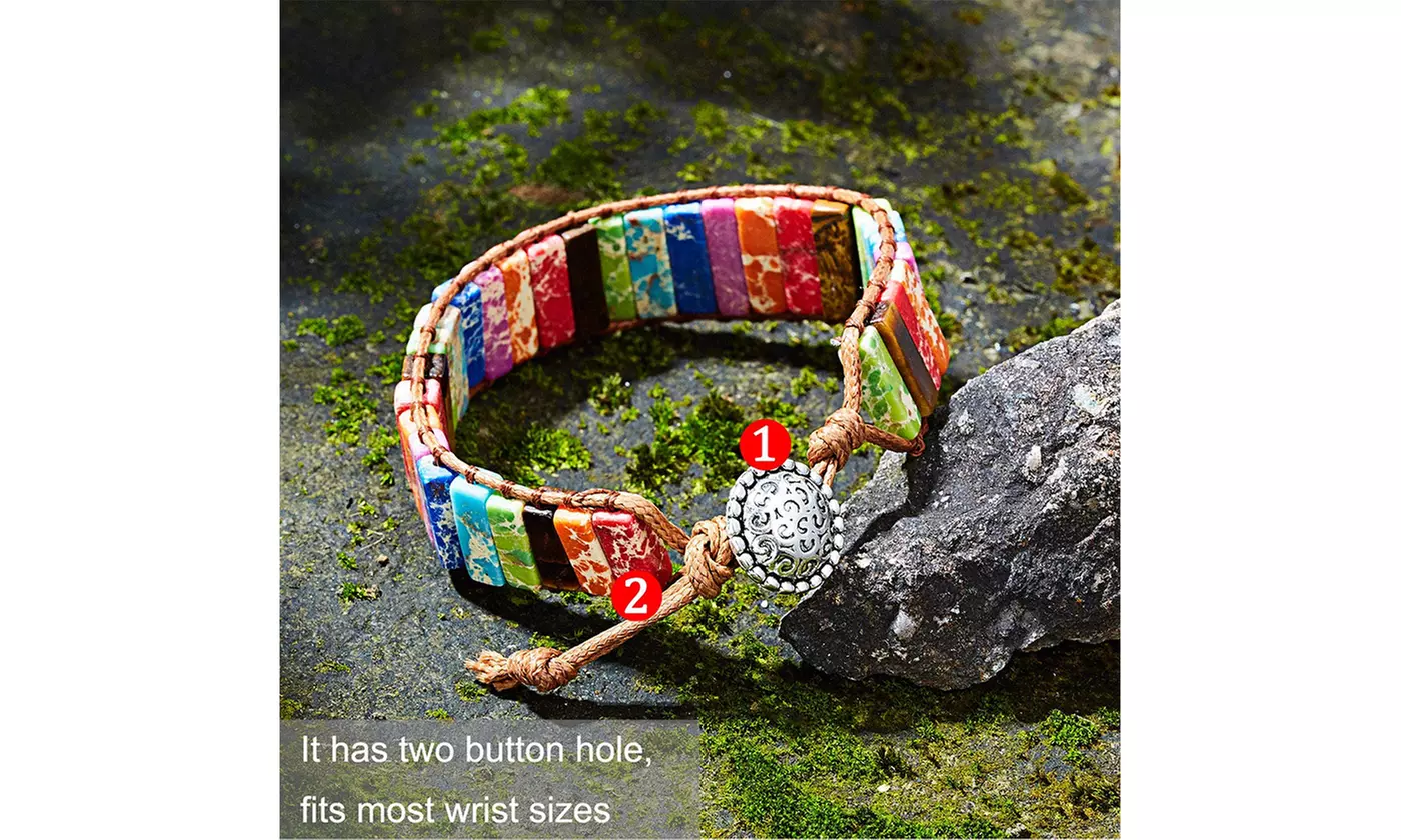 7 Chakra Bracelets with Real Stones Rainbow Wrap Healing Bead Bracelet