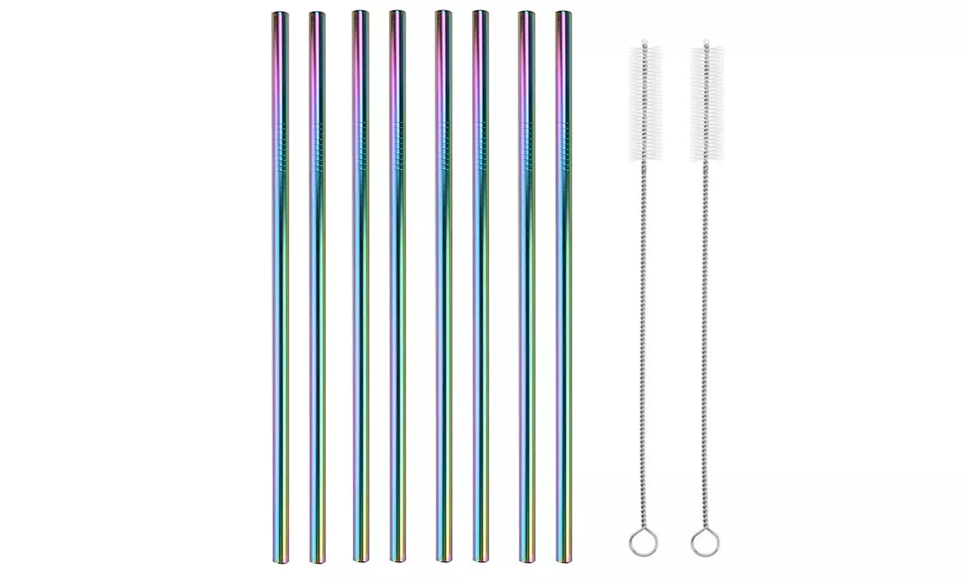 Stainless Steel Straws 10.5 inch Long Reusable For Tumbler Beverage (8 Pack) 