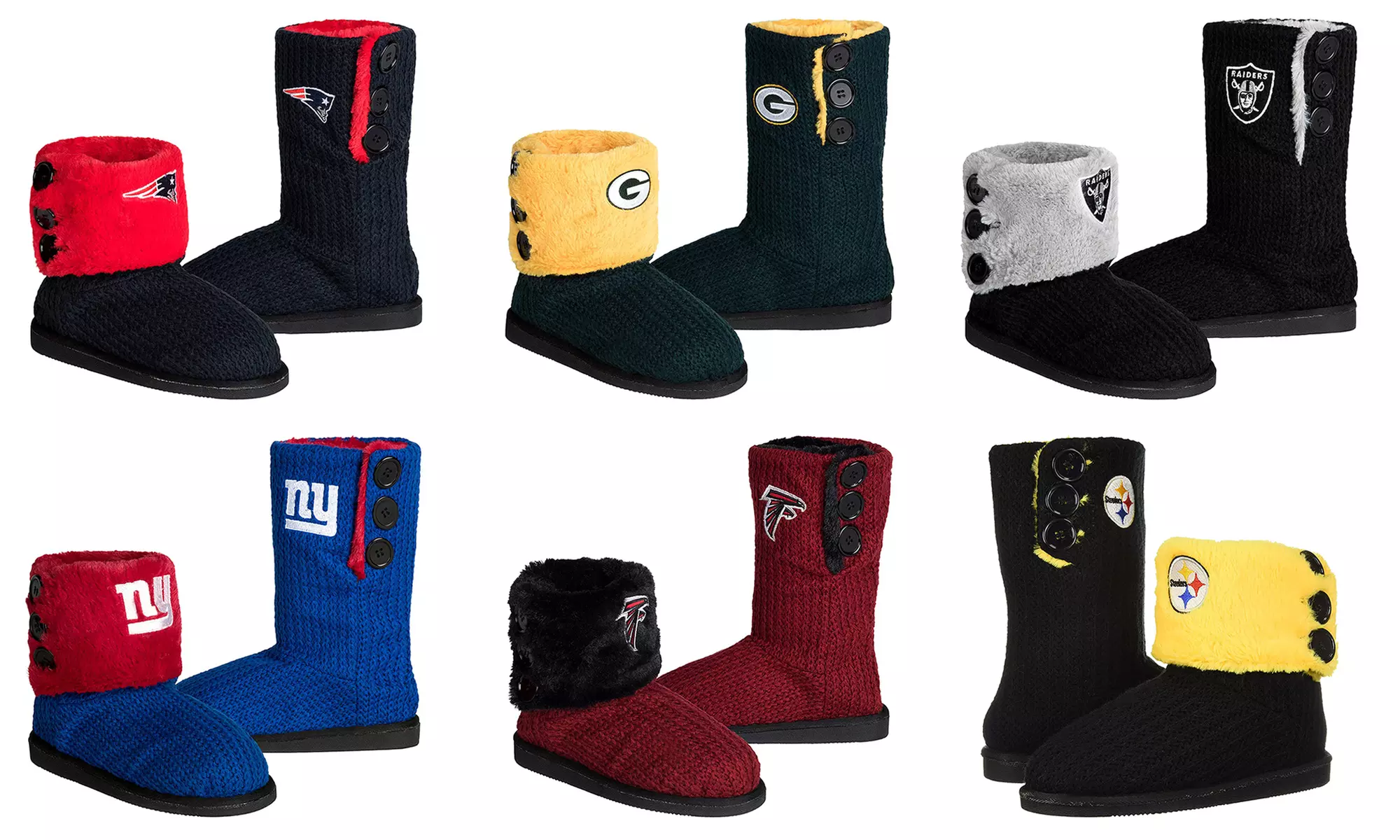 Forever Collectibles NFL Womens Knit Team Color High End Button Boot Slipper - Primary Image