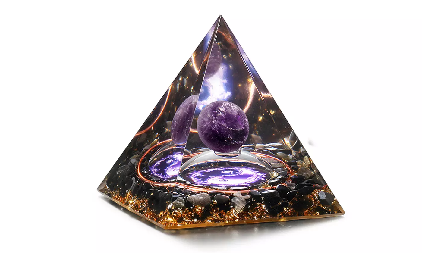 Orgone Pyramid Taichi Amethyst&Obsidian Healing Crystal Pyramid Energy Generator