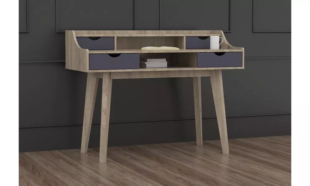Fella 4-Drawer Oak and Grey Wood Study Desk - Primary Image
