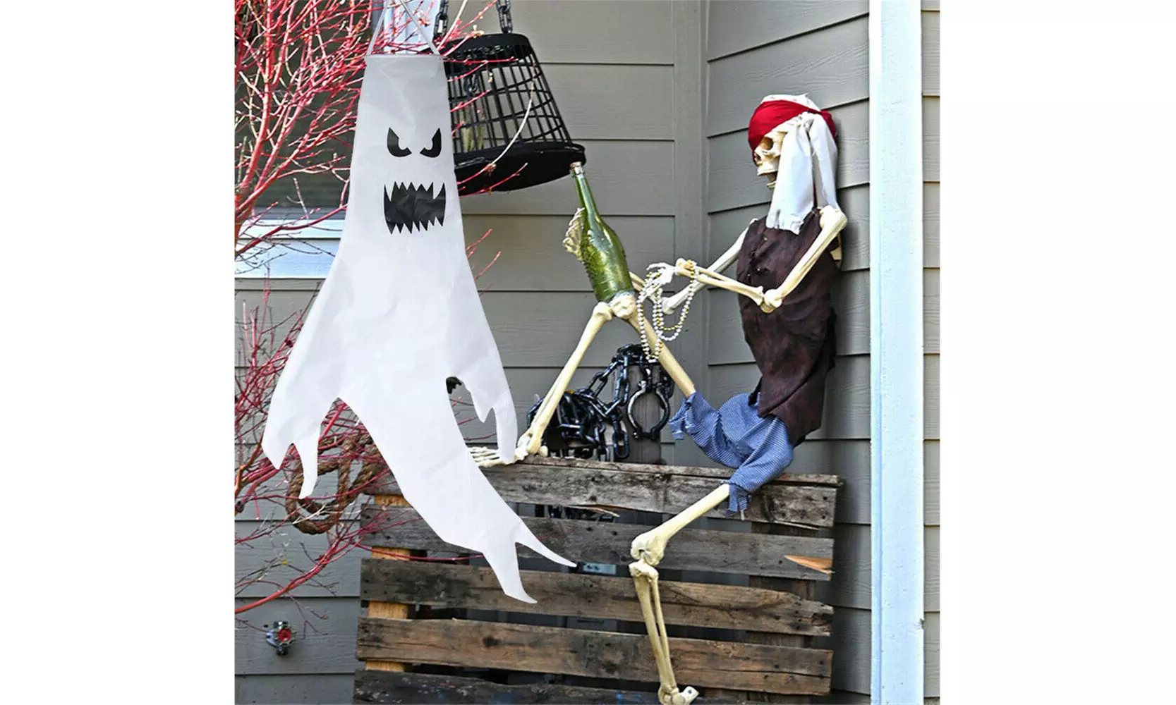 Halloween Hanging Ghost Windsock Outdoor Holiday Party Decoration w/ Led Lights