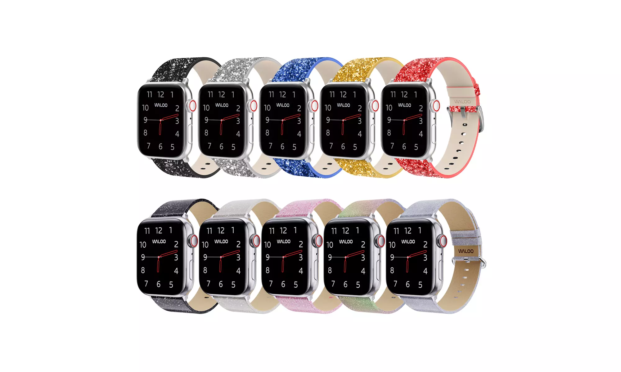 Waloo Two-Pack of Leather Bling and Shiny Brilliance Apple Watch Bands