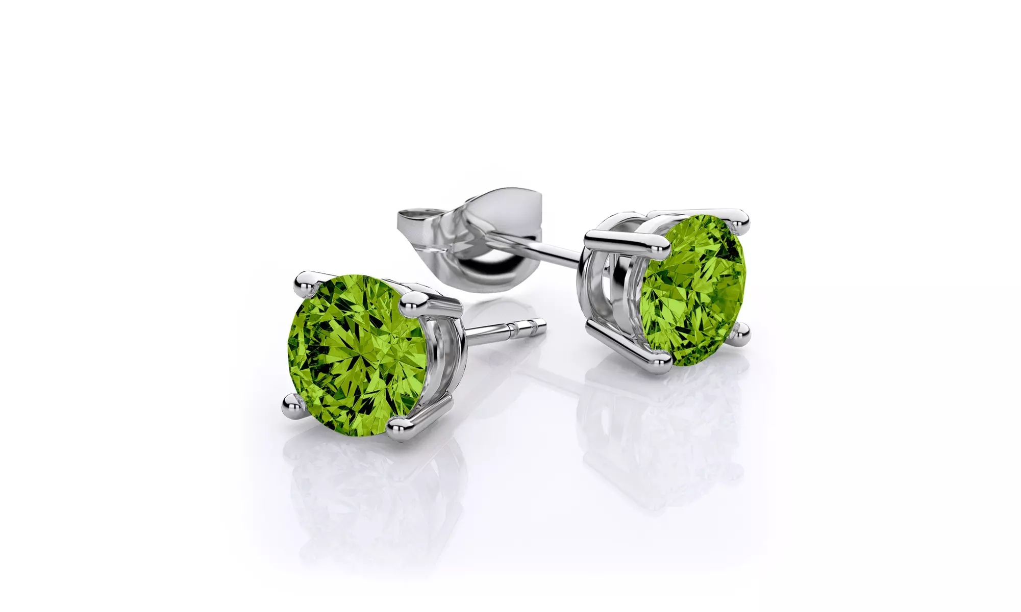  14k white Gold Plated Round Lab Created Peridot Stud Earrings - Second Medium