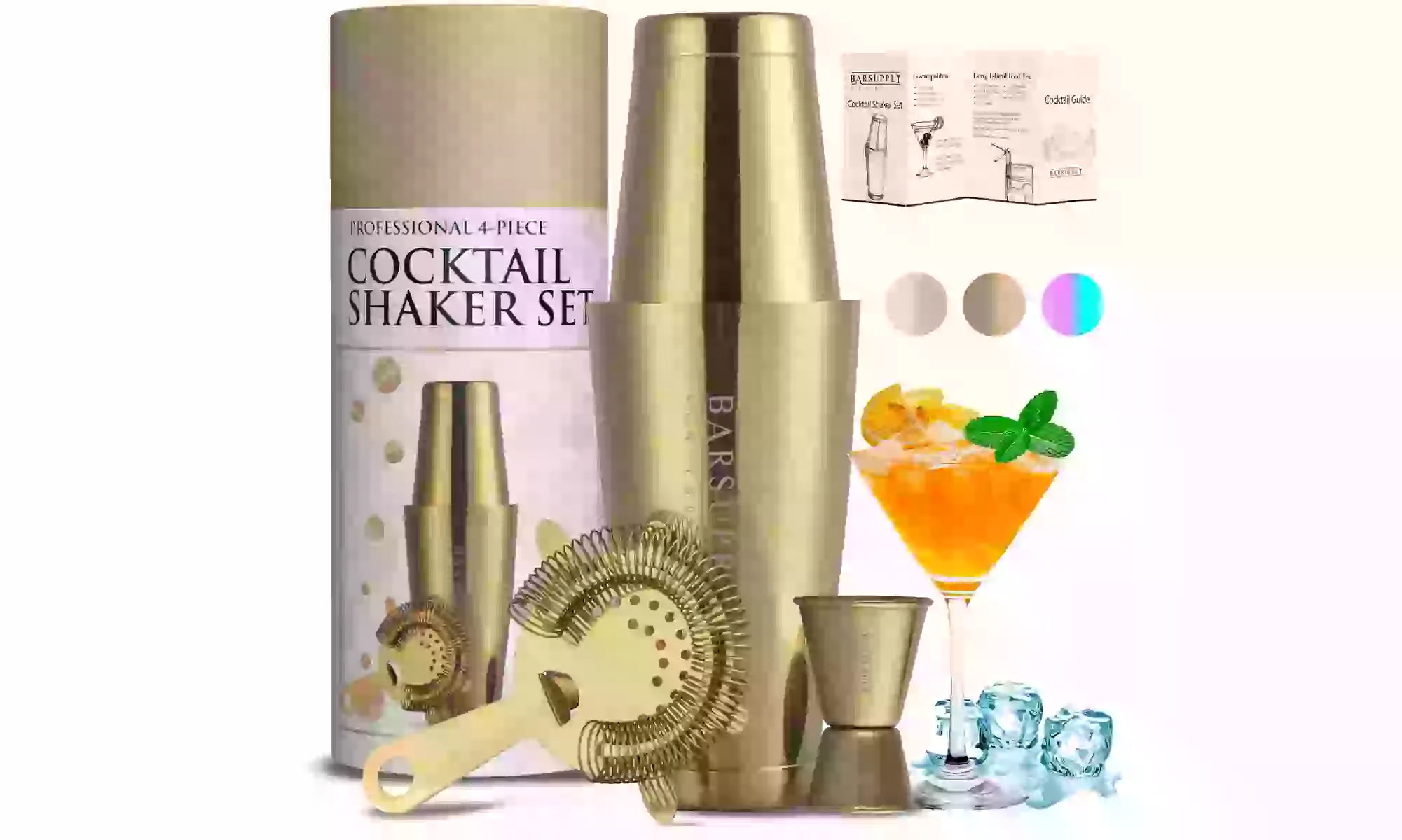 Professional 4-Piece Boston Cocktail Shaker Set