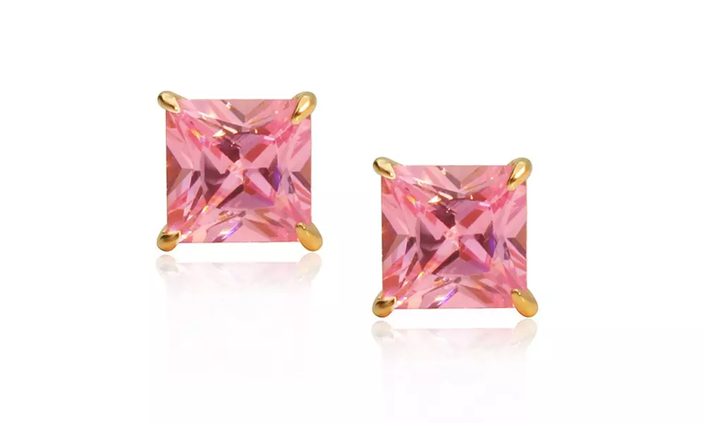 2.00 CTW Princess-cut Birthstone Studs in 14K Solid Gold by Jacmor