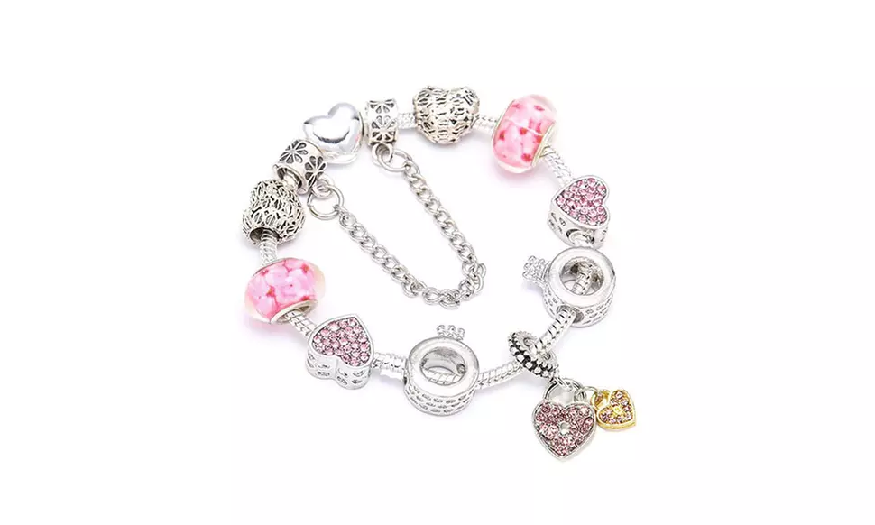 Genuine Murano Crystal Heart Charm Bracelet Made With Crystals From Swarovski