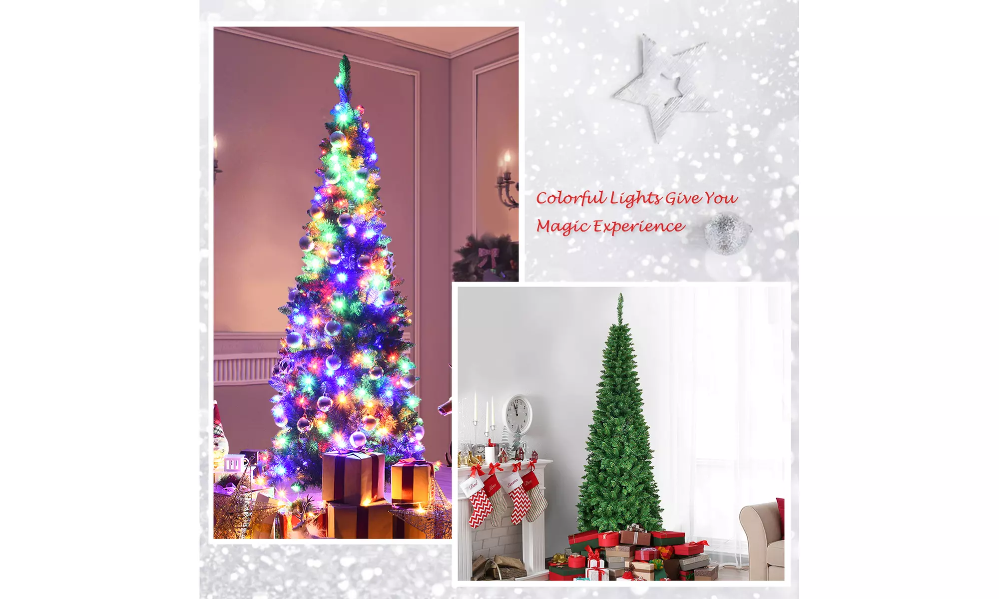 Costway 4.5/6.5/7.5ft Pre-Lit Hinged Artificial Fir Pencil Christmas Tree 