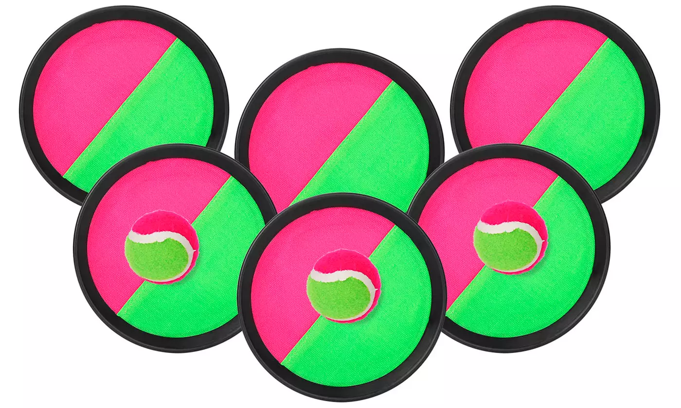 iMounTEK Toss & Catch Paddle Game Set with 3 Nylon Balls & 6 Self-Stick Pads