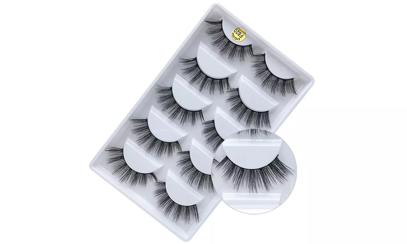 Pack of 5 Pairs 3D Mink Fur False Eyelashes Full Strips Thick Cross Long Lashes