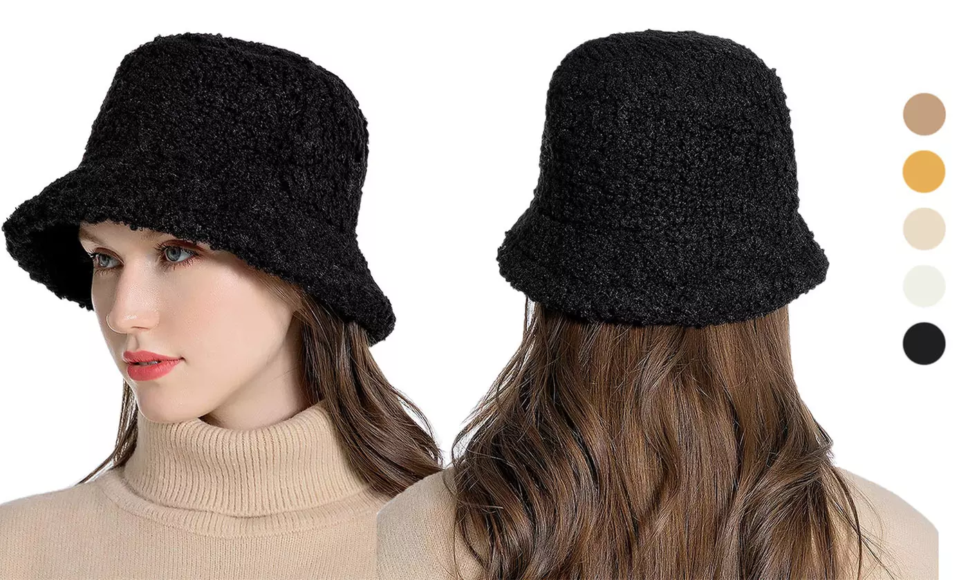 Women Winter Warm Bucket Hat Hats Cloche Faux Fur Fisherman Cap - Primary Image