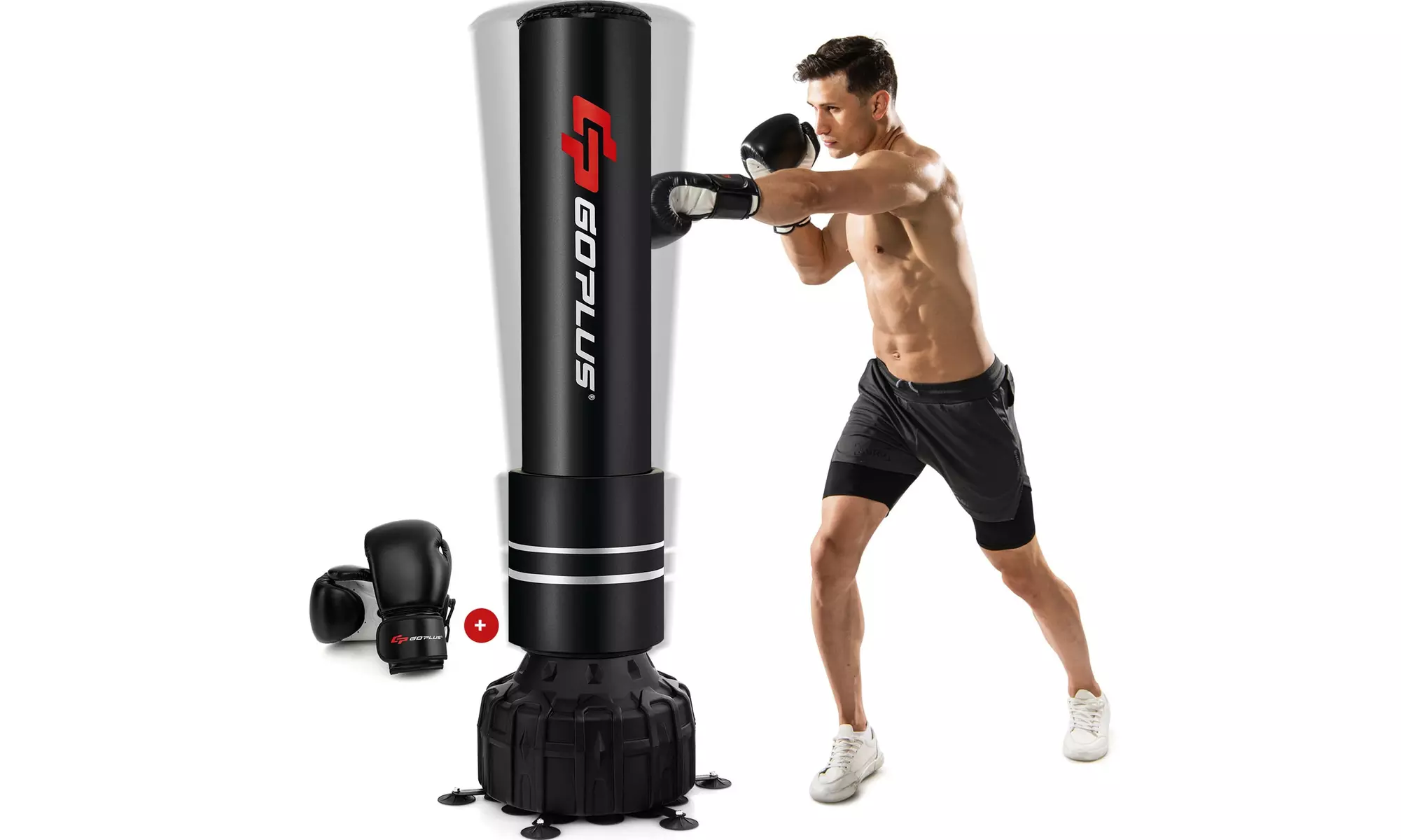 Costway Freestanding Punching Bag 71'' Boxing Bag with25 Suction Cups Gloves
