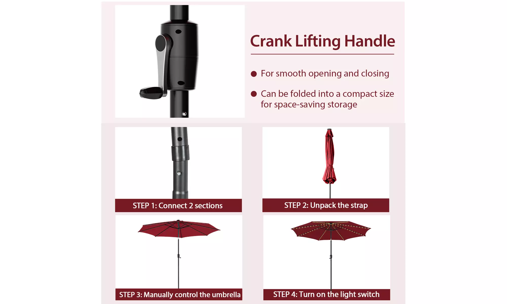 Costway 10 FT LED Solar Lighted Patio Umbrella With Crank Tilt