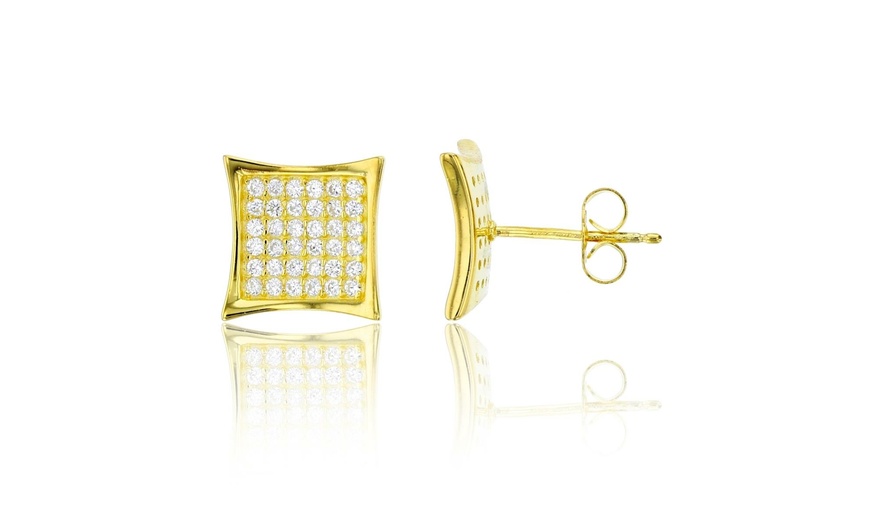Image 5: Certified Jewelry Men's 14K Gold and Sterling Silver Square Lab Diamond Earrings