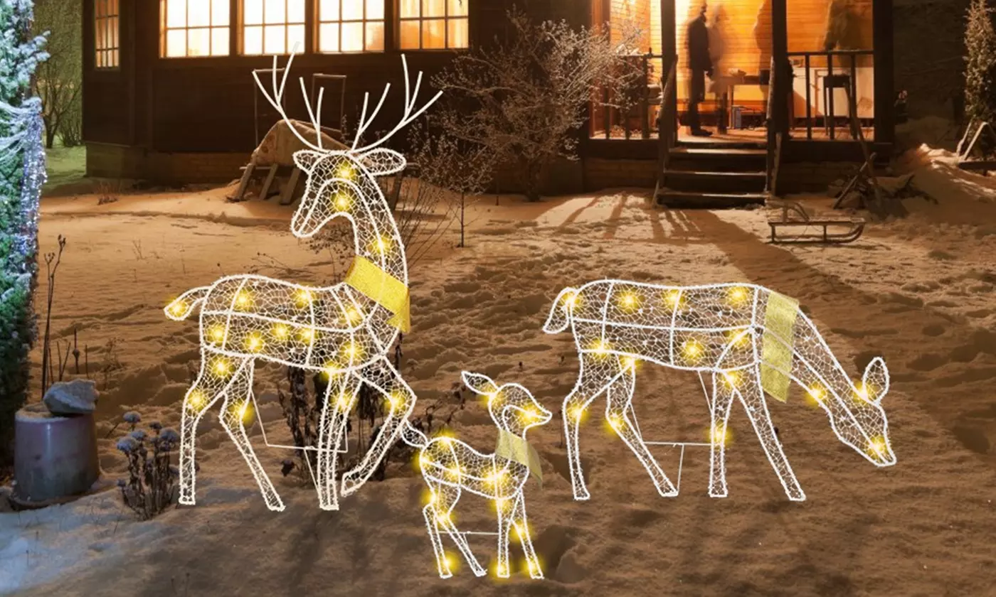 Christmas LED Lights: Snowman Family & Reindeer Holiday Decorations
