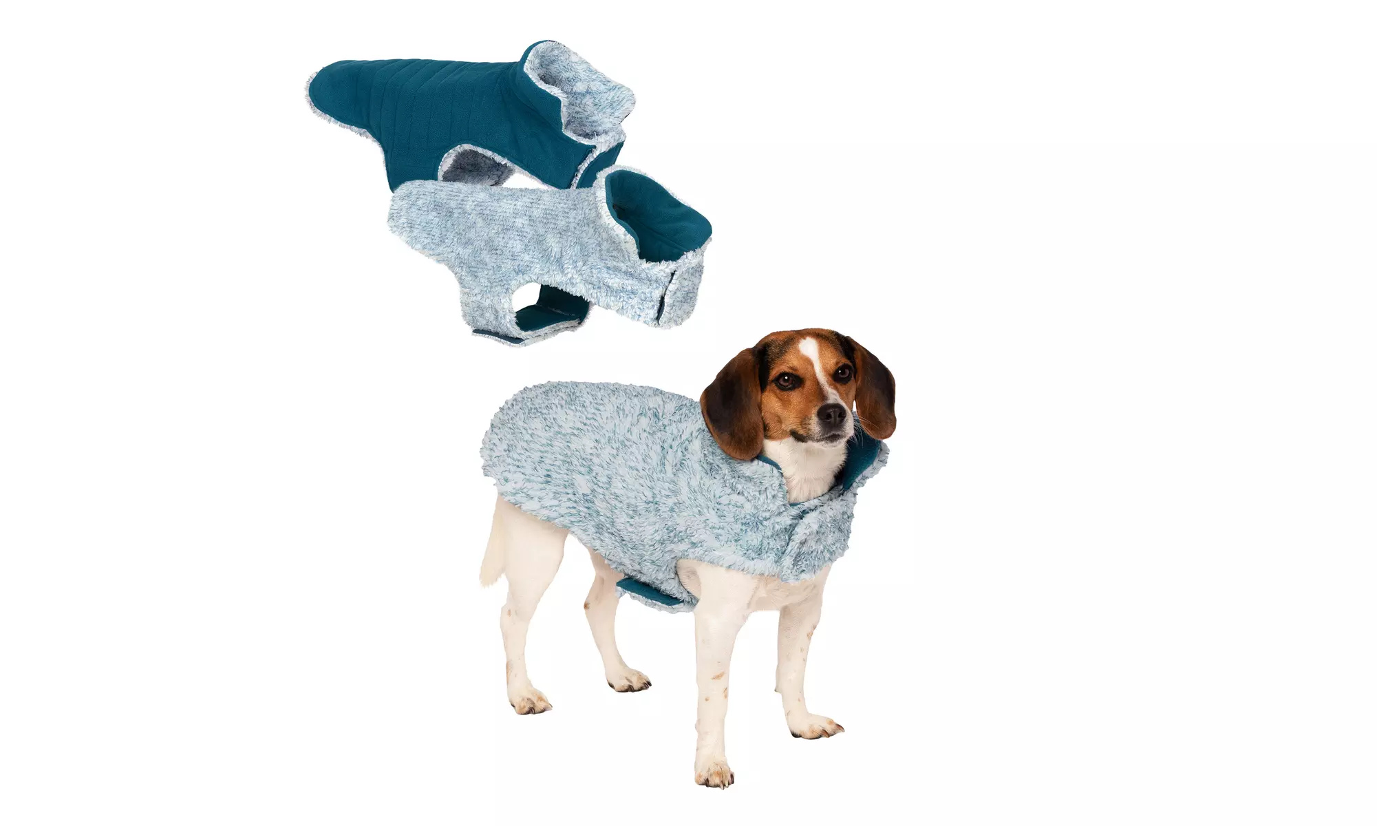 FurHaven Flex-Fit Faux Fur Warn and Cozy Reversible Dog Coat