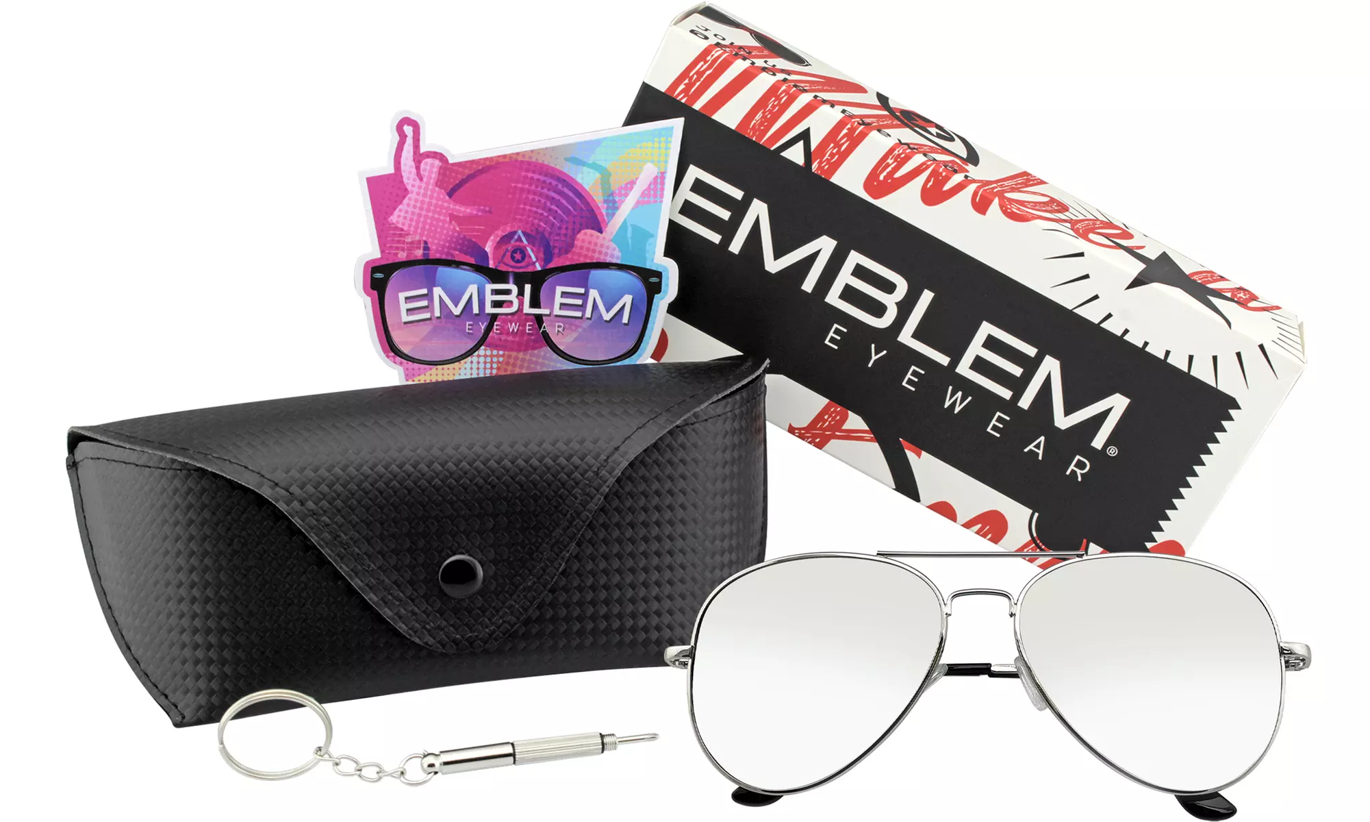 Emblem Eyewear - Polarized Aviator Mens Sunglasses Full Mirror Flash Mirrored - Primary Image