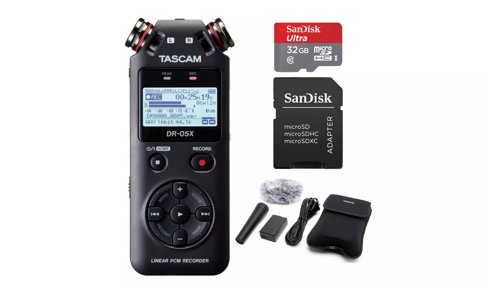 Tascam DR-05X Stereo USB Audio Interface with 32GB Card and Accessory Bundle - Primary Image