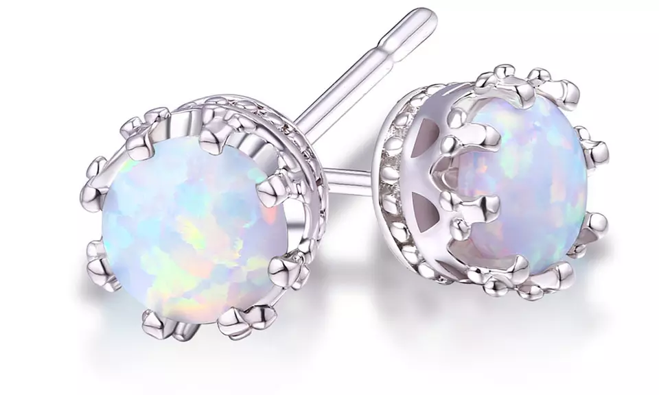 2.00 CTW Genuine Opal Crown Stud Earrings - Primary Image