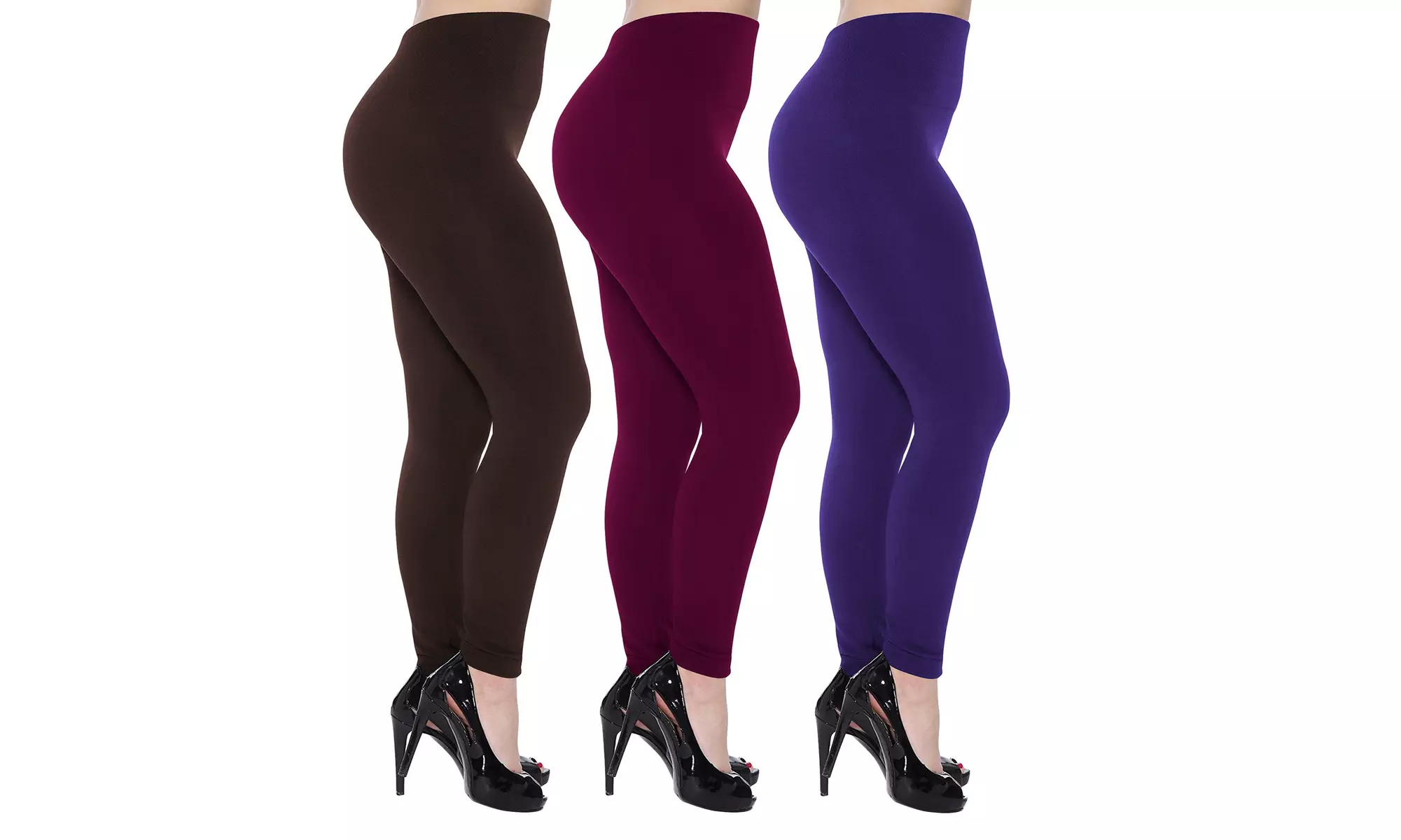 Women's 3-Pack of Soft Seamless Leggings; Fleece Lined