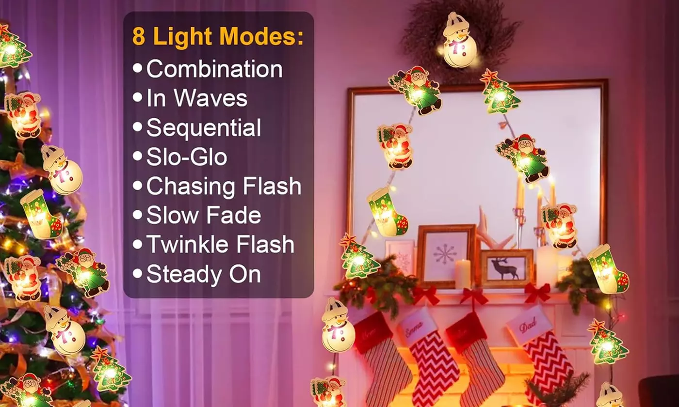 8.2ft Christmas 20 LED String Light Santa Snowman Tree Lights Fairy Decorative