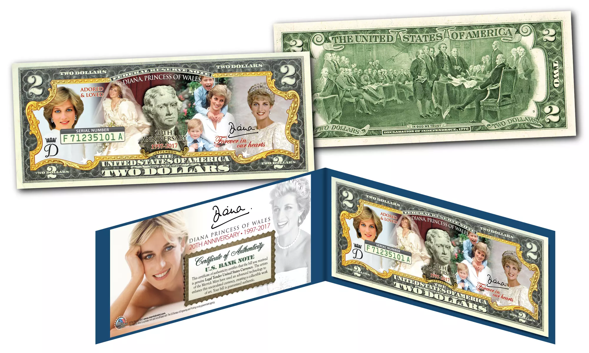 Princess Diana 1997-2017 Princess of Wales, 20 Years In Memoriam 2 Dollar Bill - Primary Image