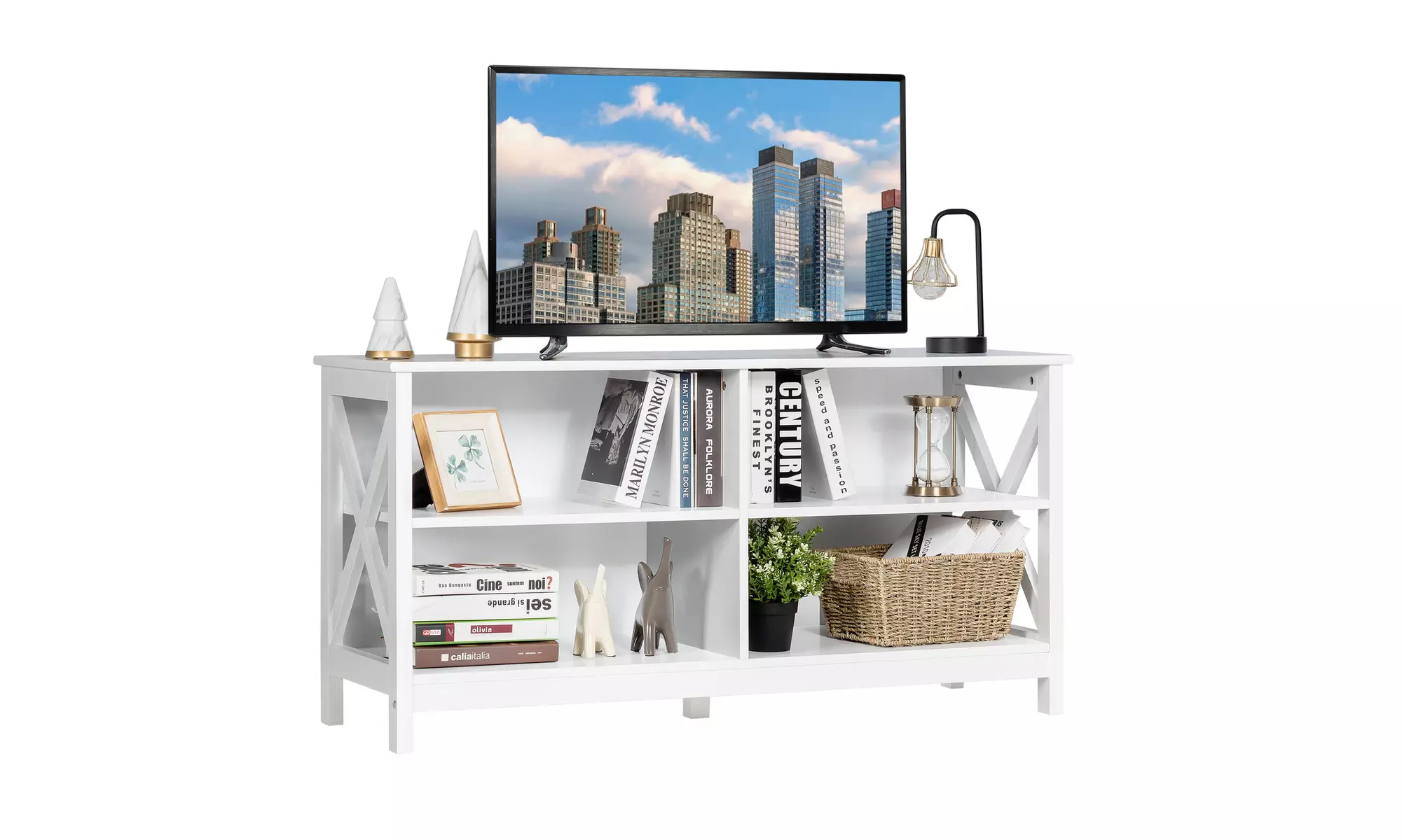 Costway TV Stand Entertainment Media Center for TV's up to 55'' w/ Storage White - Primary Image
