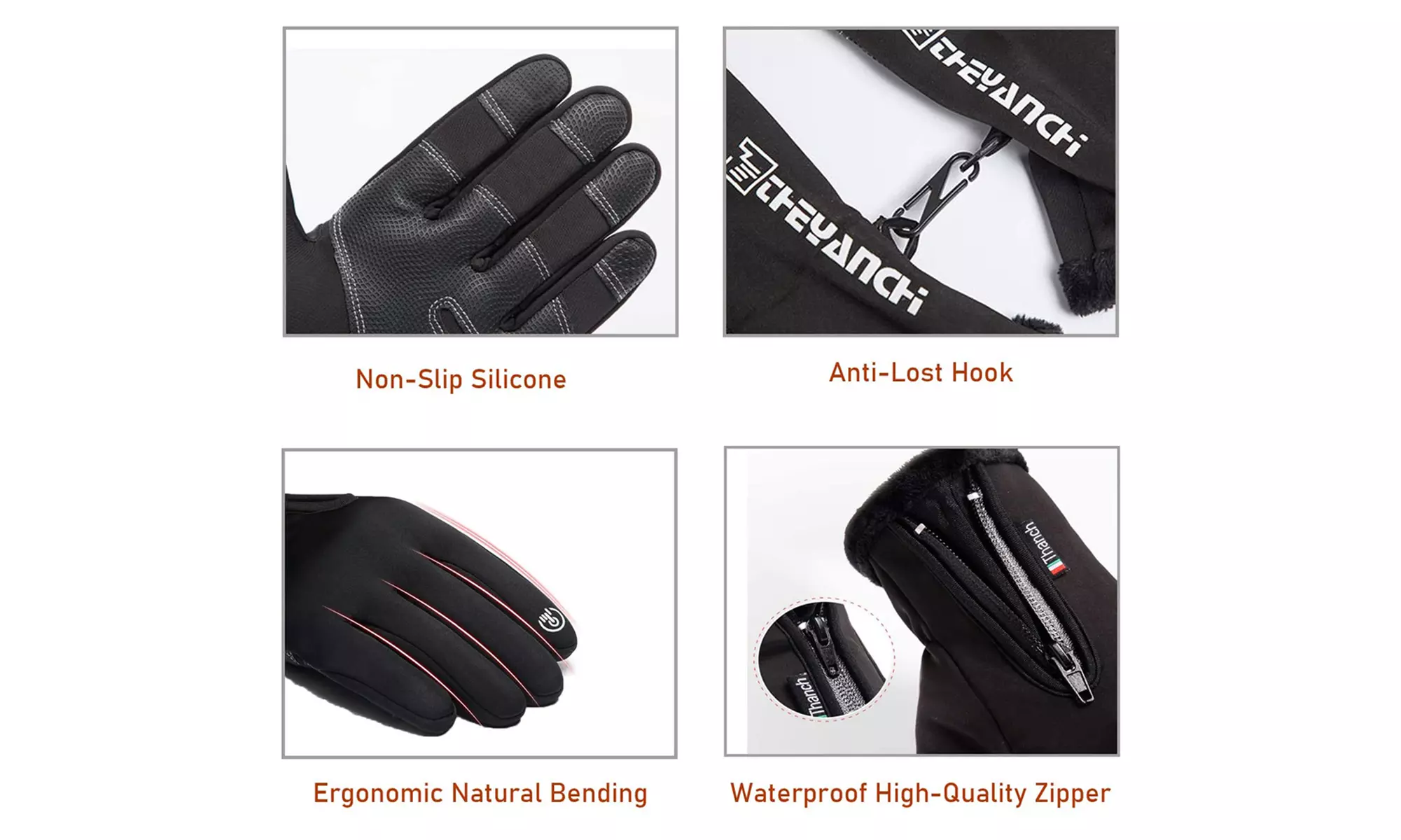 2 Pack Mens Winter Warm Gloves Waterproof Touch Screen Gloves for Outdoor