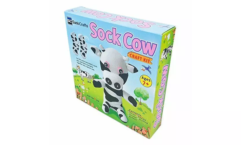SadoCrafts Sock Sew Your Own Sock Doll Sewing Craft Kit Sew Cow  - Second Medium
