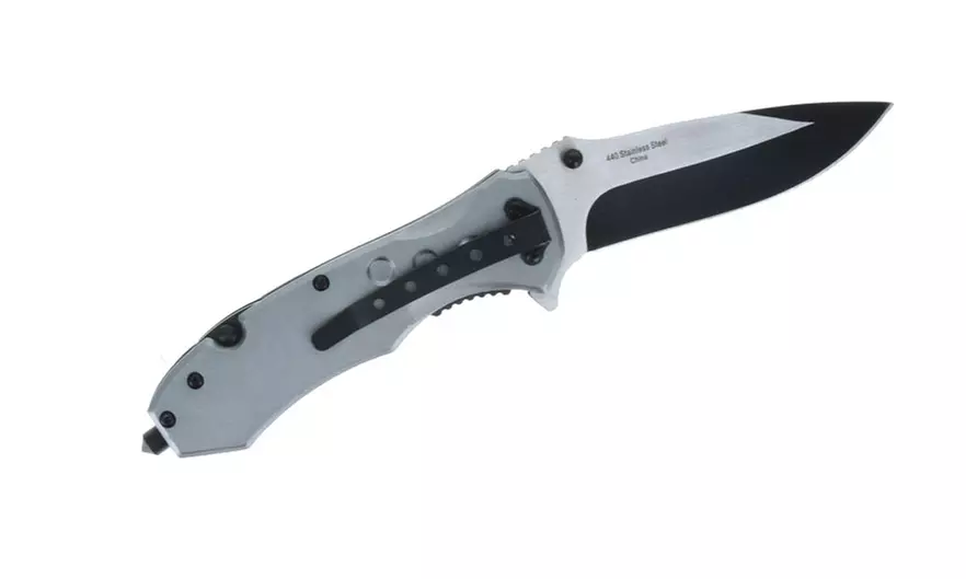 4.5" Matt W/Wood Insert Handle & Window Breaker Pocket Knife W/Clip