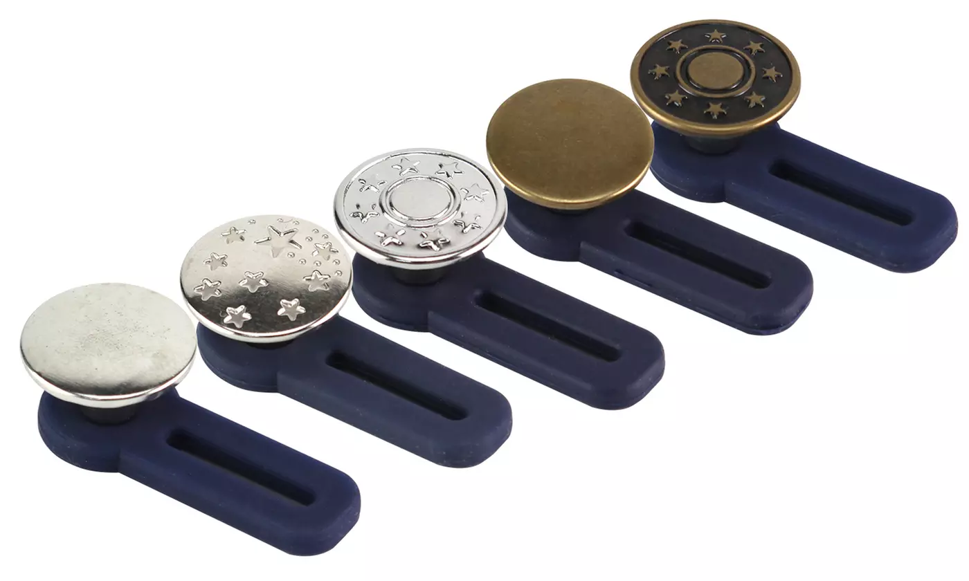 5 Pack No Sew Elastic Metal Jeans Retractable Button Pant Waistband Expander