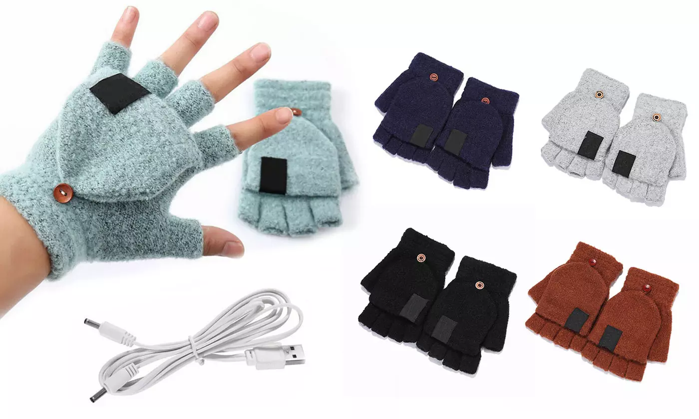 Winter Electric Heated Gloves Warmer USB Rechargeable Half Finger Mitten - Primary Image