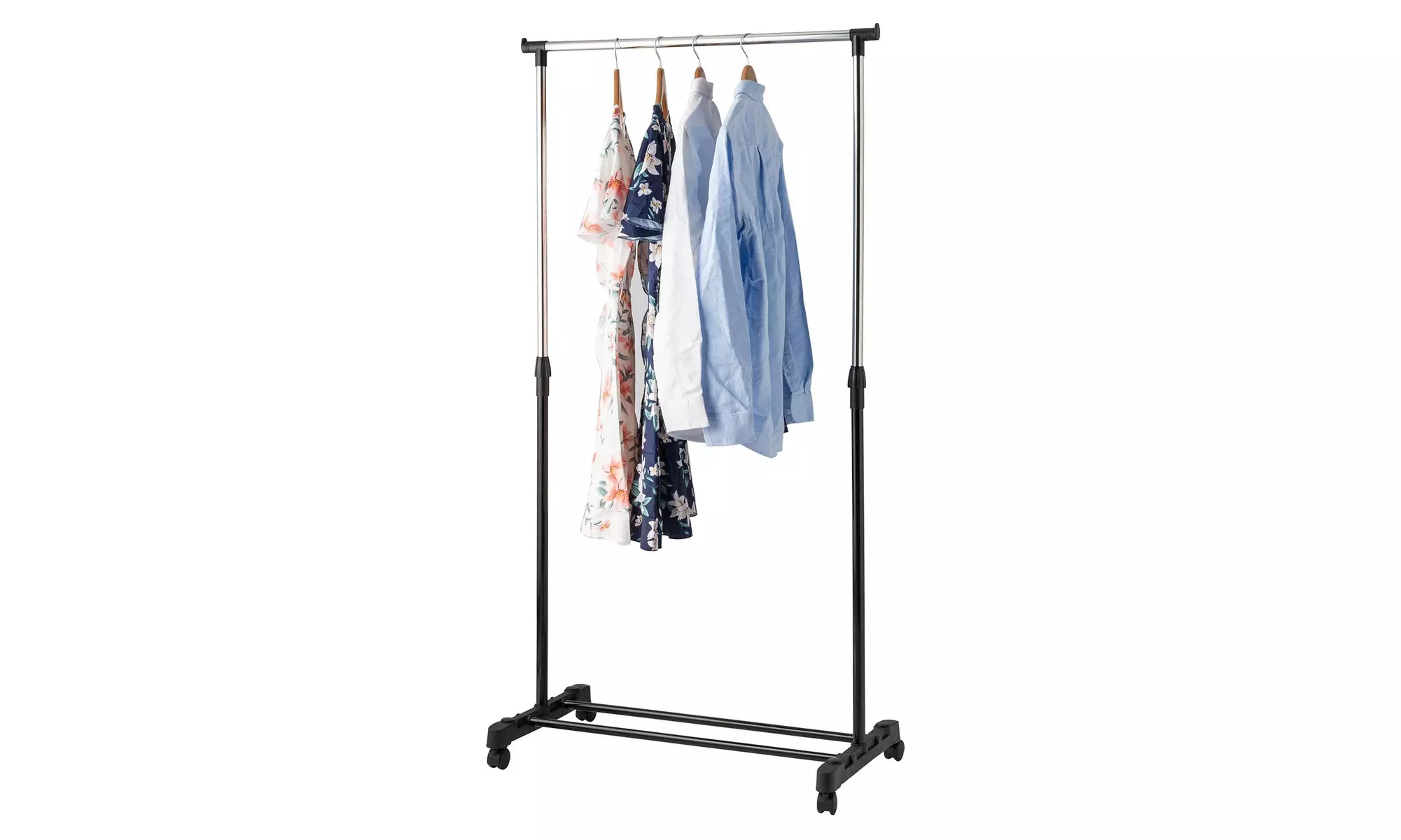 Single/Double Rail Stretching Stand Clothes Rack with Shoe Shelf