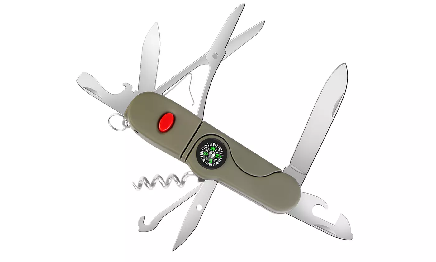 iMounTEK Swiss Army Knife: LED Light, Compass,14-in-1 Knife, Survival Multi-Tool - Primary Image