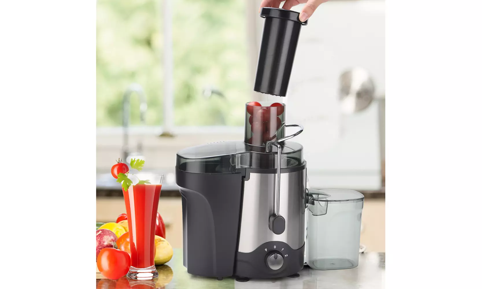 600ML Juice Cup 1000ML Slag Cup Third Gear Electric Juicer Stainless Steel Black - Primary Image