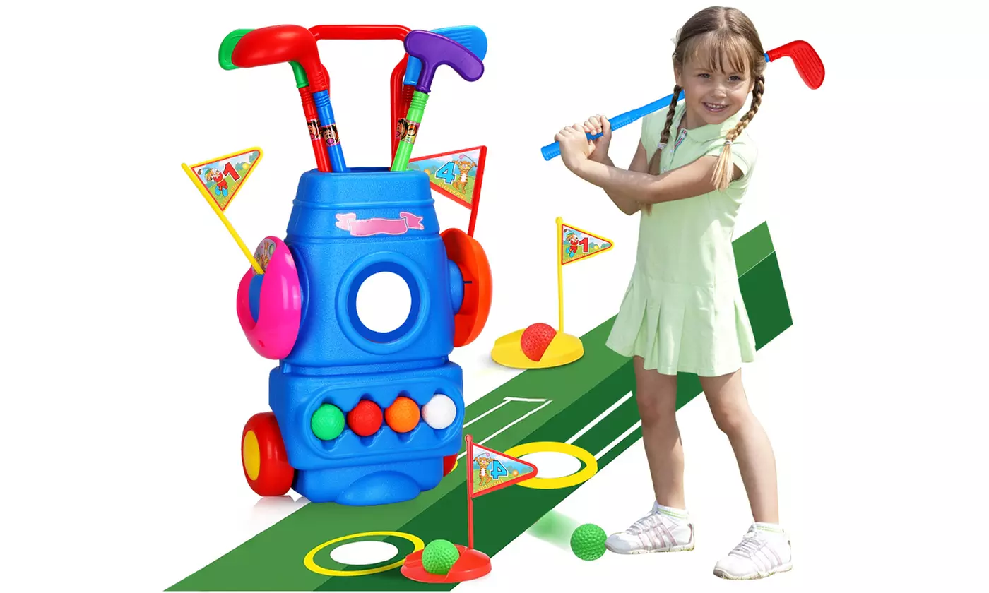 iMounTEK Golf Set for Kids with Pull Cart, Clubs, Balls, and Holes 