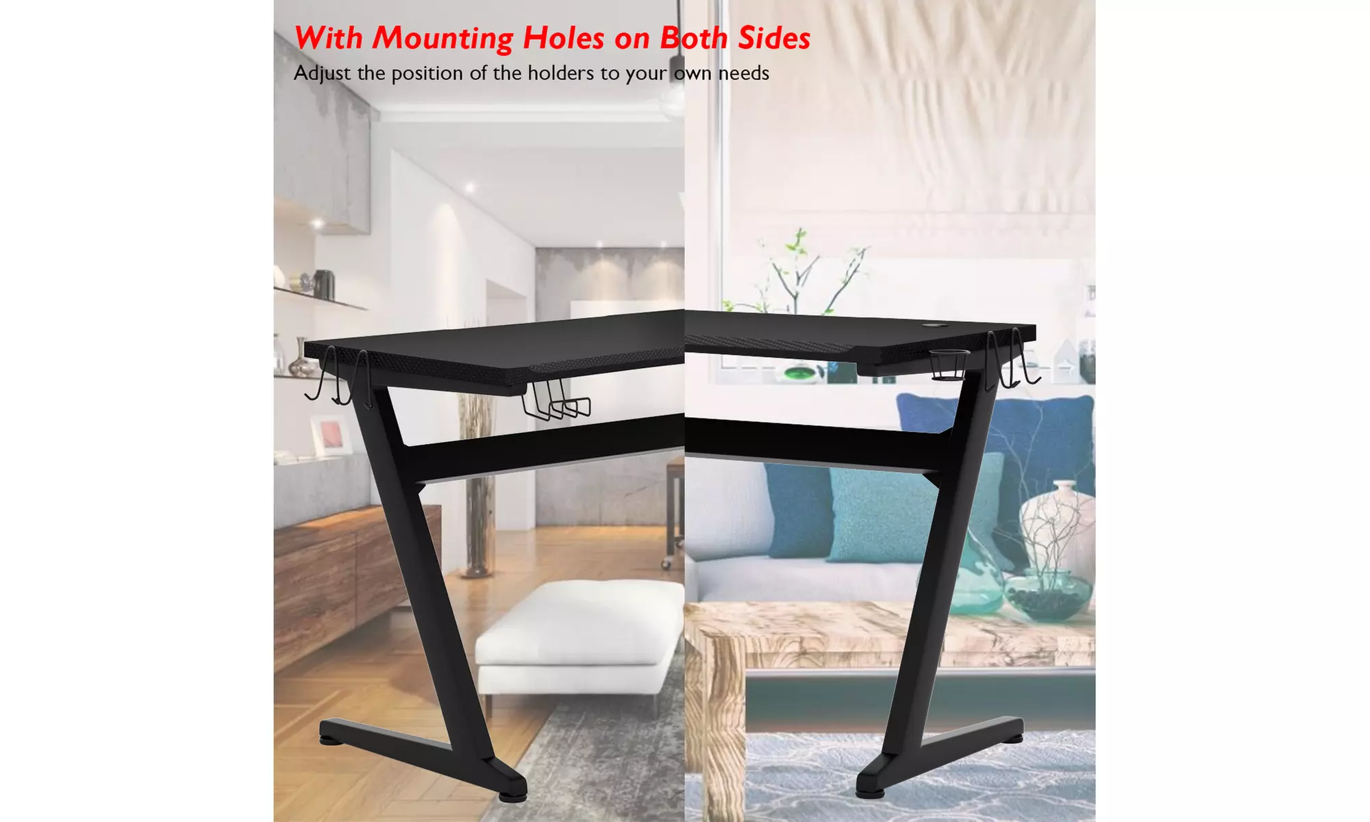 Gaming Desk Computer Studio Desk PC Table Z Shape Gamer Workstation w/Mousepad - Second Medium