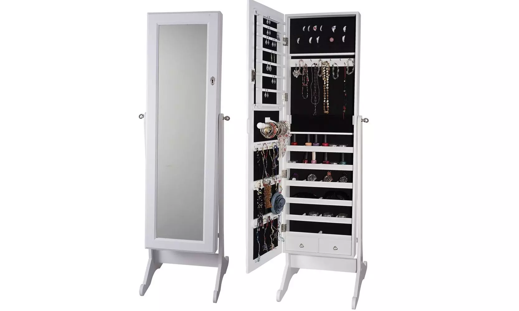 Mirrored Armoire Jewelry Organizer Storage with Stand - Primary Image