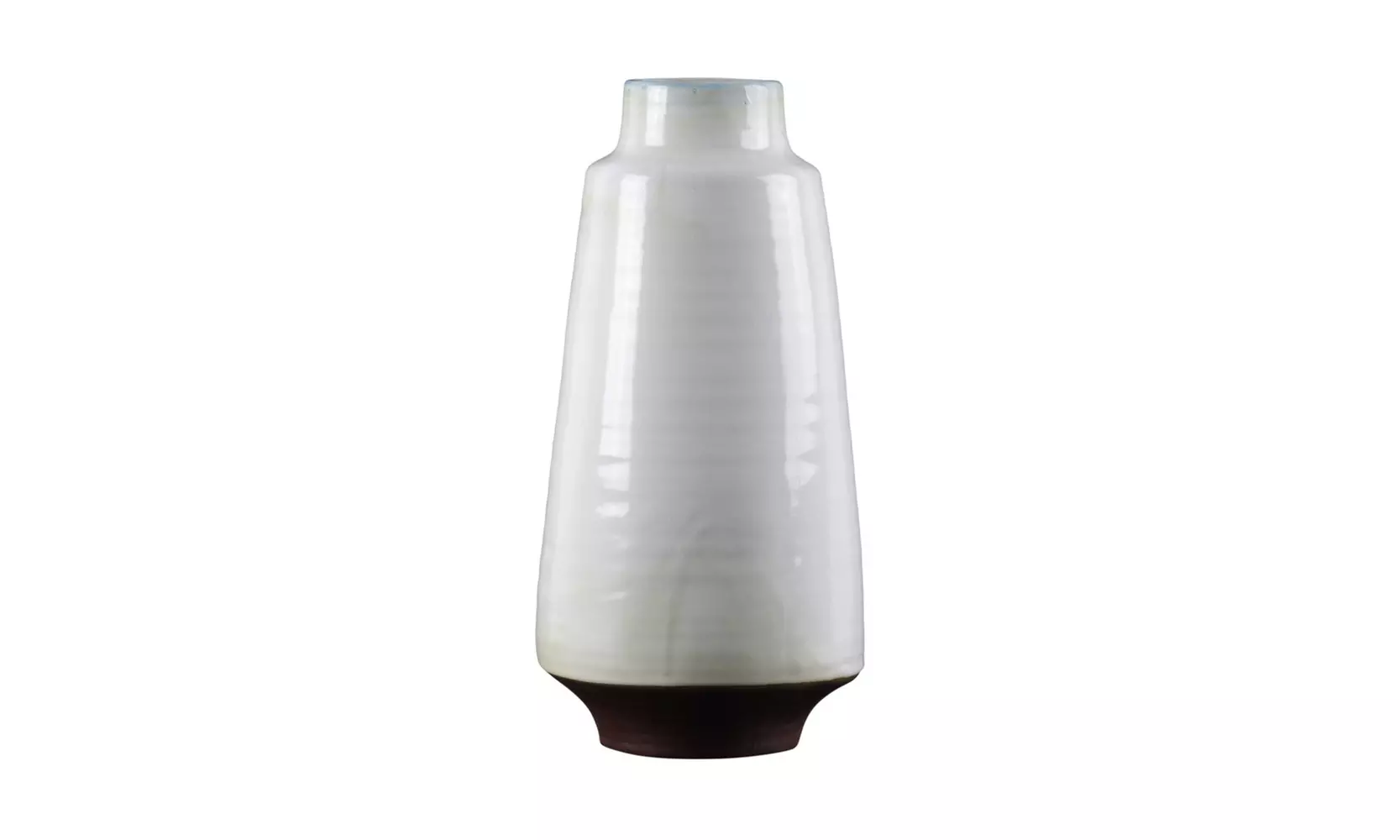 Ceramic Round Vase Narrow Mouth Short Neck Ribbed Design Body Dark Brown Tapered - Primary Image