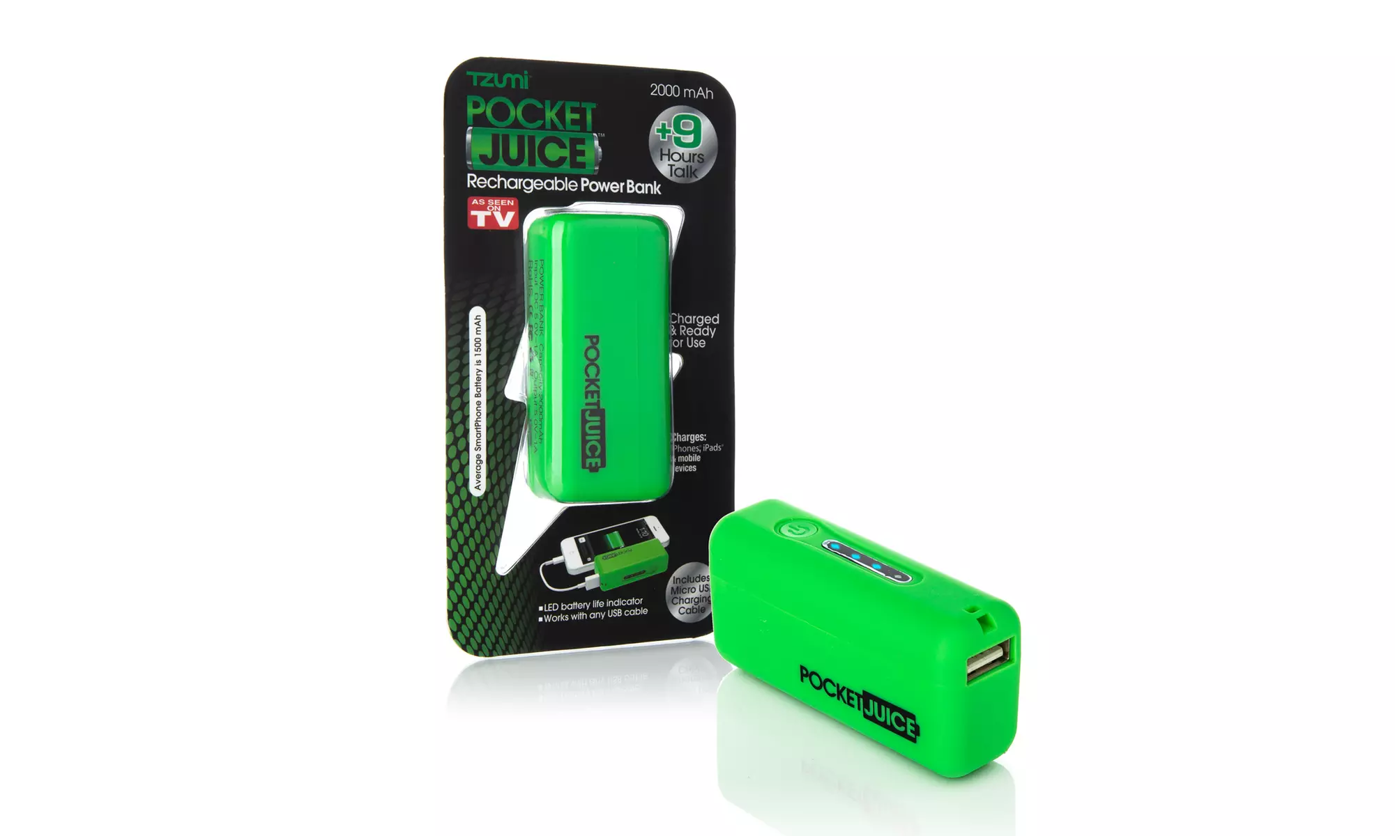 Tzumi Pocket Juice Rechargeable Power Bank 2000 mAh 5V/1A Lithium Battery - Primary Image